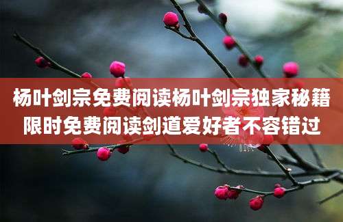 杨叶剑宗免费阅读杨叶剑宗独家秘籍限时免费阅读剑道爱好者不容错过