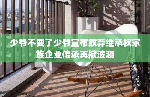 少爷不要了少爷宣布放弃继承权家族企业传承再掀波澜