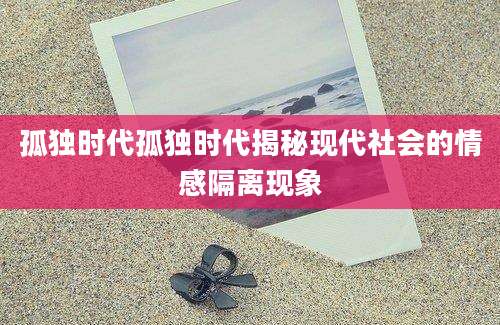 孤独时代孤独时代揭秘现代社会的情感隔离现象