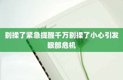别揉了紧急提醒千万别揉了小心引发眼部危机