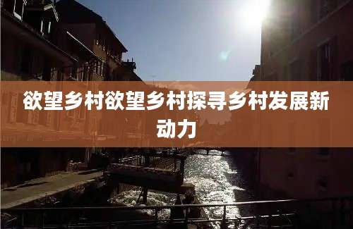 欲望乡村欲望乡村探寻乡村发展新动力