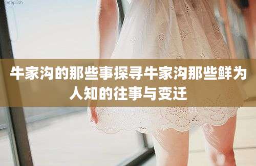 牛家沟的那些事探寻牛家沟那些鲜为人知的往事与变迁