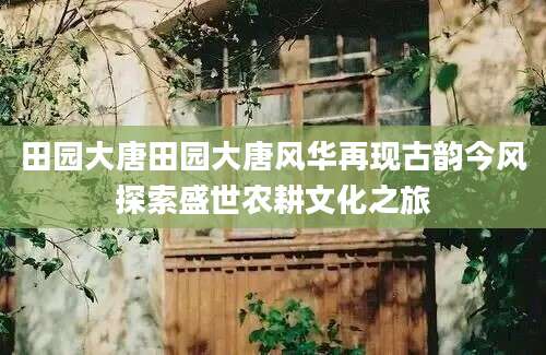 田园大唐田园大唐风华再现古韵今风探索盛世农耕文化之旅
