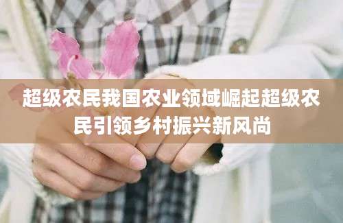 超级农民我国农业领域崛起超级农民引领乡村振兴新风尚