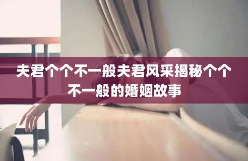 夫君个个不一般夫君风采揭秘个个不一般的婚姻故事
