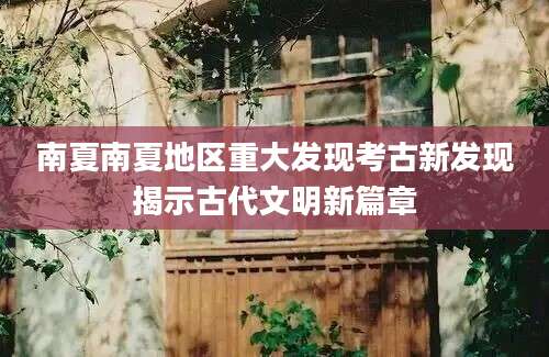 南夏南夏地区重大发现考古新发现揭示古代文明新篇章