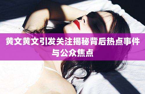 黄文黄文引发关注揭秘背后热点事件与公众焦点