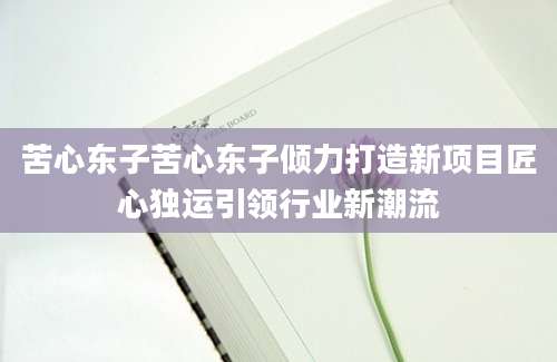 苦心东子苦心东子倾力打造新项目匠心独运引领行业新潮流