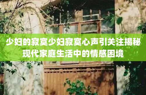 少妇的寂寞少妇寂寞心声引关注揭秘现代家庭生活中的情感困境