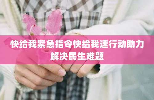 快给我紧急指令快给我速行动助力解决民生难题