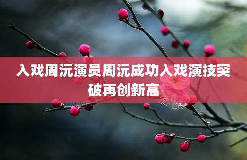入戏周沅演员周沅成功入戏演技突破再创新高