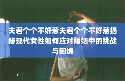 夫君个个不好惹夫君个个不好惹揭秘现代女性如何应对婚姻中的挑战与困境