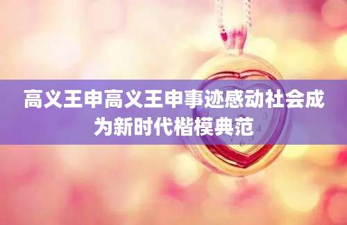 高义王申高义王申事迹感动社会成为新时代楷模典范